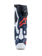 Alpinestars Stivali Tech-10 Supervented, vista posteriore, stivali da motocross blu e bianchi con TPU traforato e fucsia
