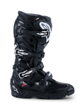 Alpinestars 2026 Tech 7 Enduro Drystar® Boots, stivali da moto off-road neri, vista laterale con quattro chiusure a fibbia argento, robusta suola enduro bi-mescola e ampia protezione in TPU con finiture nere opache e lucide.
