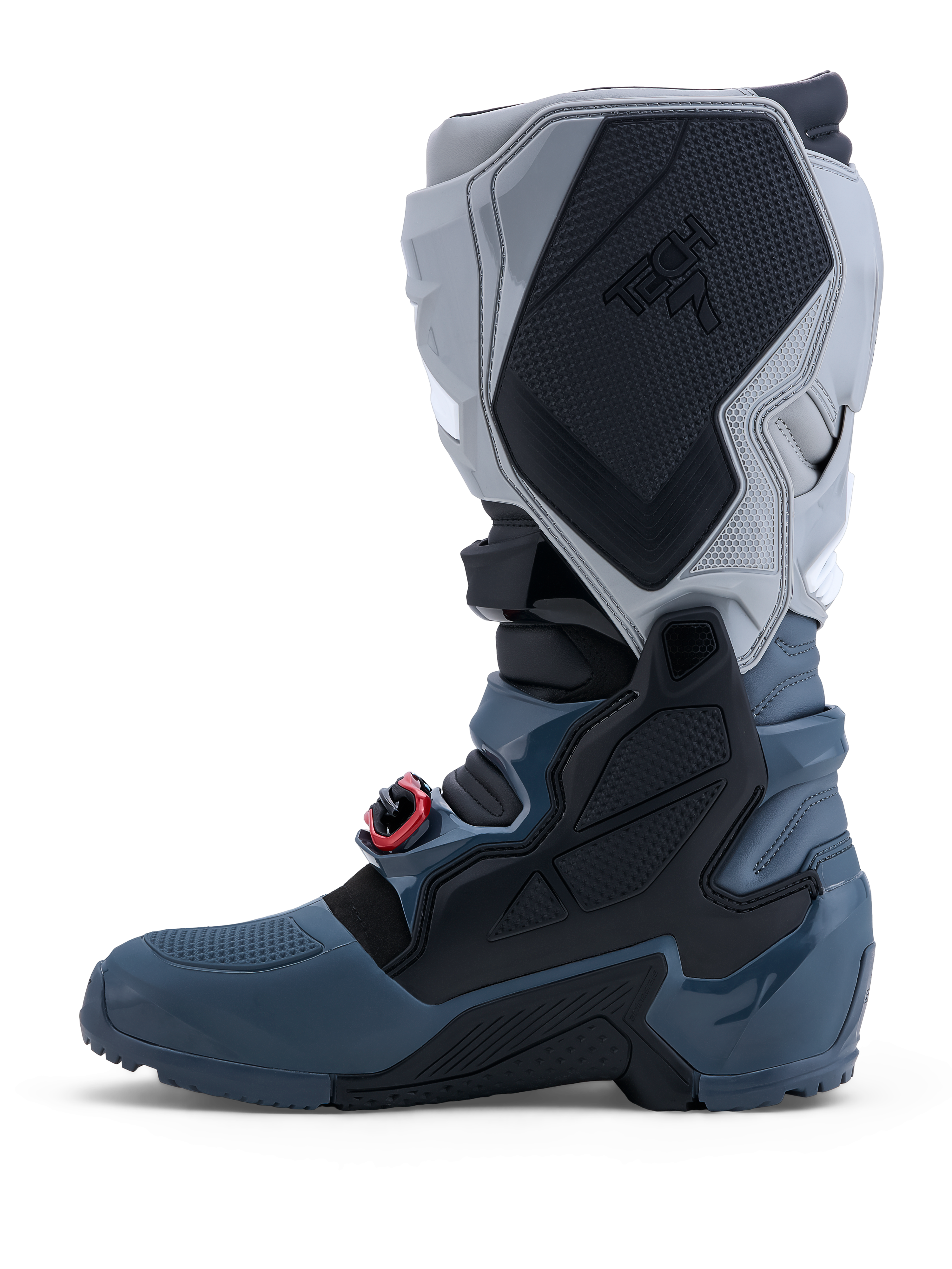 Alpinestars Stivali Tech 7 Enduro Drystar, stivali da moto fuoristrada grigi impermeabili con fibbia rossa, certificati CE