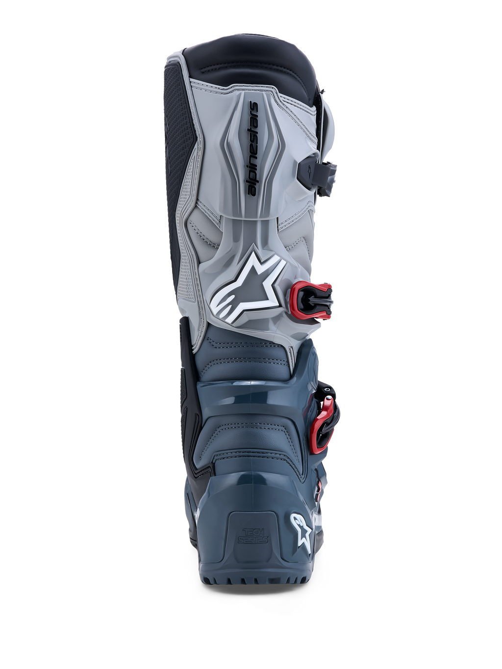 Alpinestars Stivali Tech 7 Enduro Drystar® in grigio scuro e rosso, stivali da moto off-road impermeabili con protezione in TPU, vista posteriore