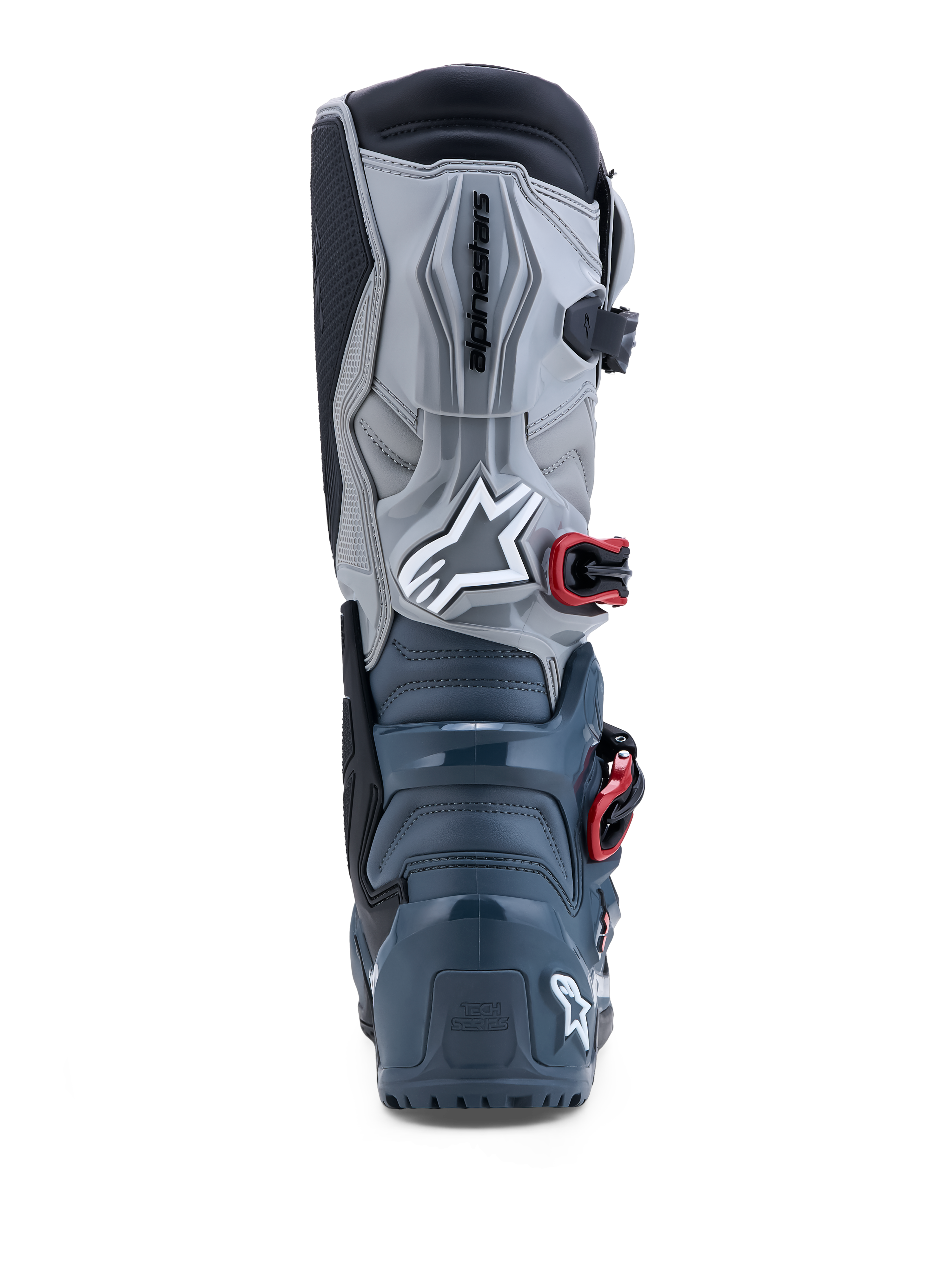 Alpinestars Stivali Tech 7 Enduro Drystar® in grigio scuro e rosso, stivali da moto off-road impermeabili con protezione in TPU, vista posteriore