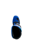 Stivali Alpinestars Yamaha Youth Tech 7S, blu, nero e bianco, vista dall'alto verso l'interno dello stivale, con fodera interna e puntale in TPU con protezione per il cambio, calzatura protettiva da motocross per ragazzi