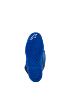 Alpinestars stivali Yamaha Tech 7S per ragazzi, blu, vista della suola con trama antiscivolo e logo a stella bianco, robusta costruzione in gomma per la guida off-road