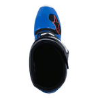 Stivali Alpinestars Tech 7, stivali da motocross, Alpine Blue Night Navy e Bright Red, vista dall'alto dell'interno dello stivale, con punta blu, logo a stella rosso e fodera nera, calzatura professionale da fuoristrada