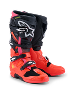 Stivali Alpinestars Tech 7, stivali da motocross, nero rosso fluo e rosa fluo, dotati di fibbie a sgancio rapido, sistema a doppio pivot e calotta protettiva in TPU, equipaggiamento resistente per la guida off-road