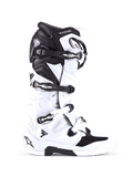 Stivali Alpinestars Tech 7, stivali da motocross fuoristrada, bianco e nero, con quattro fibbie regolabili e scocca in TPU rinforzata, profilo laterale di calzature professionali da fuoristrada
