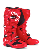 Alpinestars Tech 7 Boots, stivali da motocross, rosso acceso, con logo Astars bianco sullo stinco, sistema di chiusura con fibbie argento e nero e calotta protettiva in TPU per prestazioni off-road
