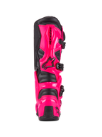 Stivali Alpinestars Tech 7, stivali da motocross, Diva Pink e nero, vista posteriore con protezione per tallone e polpaccio in TPU ad alto impatto, sistema di fibbie nere, costruzione robusta per il fuoristrada