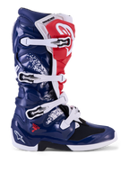 Alpinestars stivali Tech 7 Unity, stivali da motocross, rossi, bianchi e blu, scocca protettiva in TPU e chiusura a fibbie
