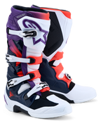 Alpinestars stivali Tech 7, stivali motocross da uomo, viola, bianchi, blu scuro, rosso fluo, certificati CE con protezioni TPU.