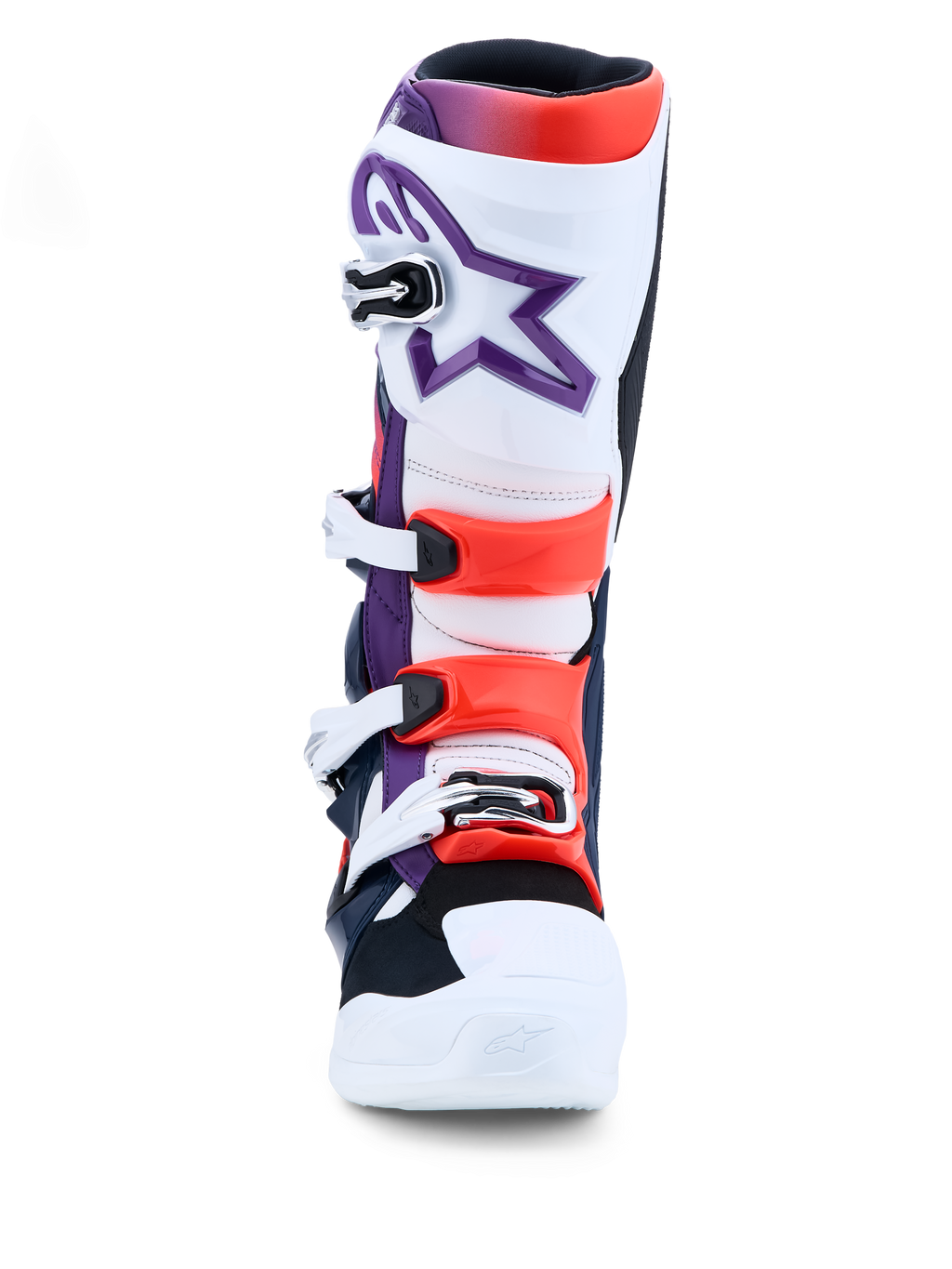 Alpinestars Stivali Tech 7, stivali da motocross fuoristrada per uomo, viola, bianchi e rossi fluo, protezioni in TPU e chiusure con fibbie, calzature tecniche per MX e off-road