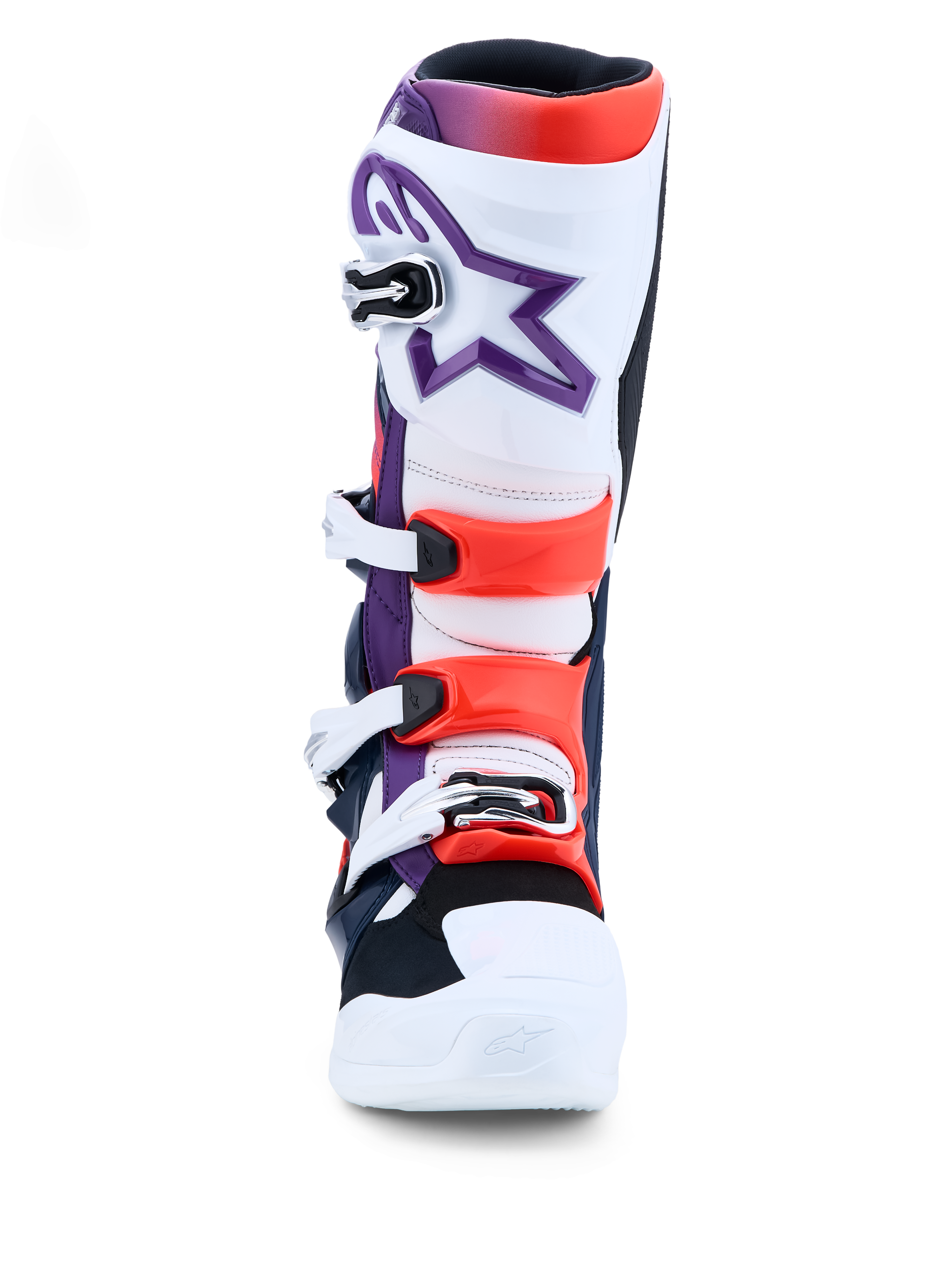 Alpinestars Stivali Tech 7, stivali da motocross fuoristrada per uomo, viola, bianchi e rossi fluo, protezioni in TPU e chiusure con fibbie, calzature tecniche per MX e off-road