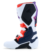 Alpinestars Stivali Tech 7, stivali da motocross da uomo, viola, bianchi e blu scuro con accenti rosso fluo e piastre protettive in TPU.
