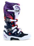 Alpinestars Stivali Tech 7, stivali da motocross da uomo, viola, bianco e blu scuro, sistema a doppio pivot, protezioni in TPU, certificati CE