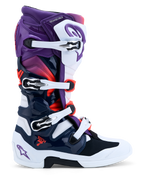 Alpinestars Stivali Tech 7, stivali da motocross da uomo, viola, bianco e blu scuro, sistema a doppio pivot, protezioni in TPU, certificati CE