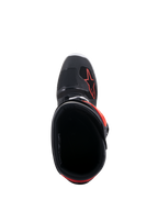 Stivali Alpinestars Tech 7 Enduro, Nero e Rosso Fluo, vista dall'alto dell'apertura dello stivale, con fodera interna nera e logo a stella rosso sull'avampiede