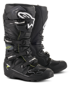 Alpinestars Tech 7 Enduro Drystar® Boots, calzature professionali da motocross ed enduro, nero e grigio con loghi bianchi e fibbie argento, design robusto impermeabile con suole resistenti per prestazioni fuoristrada