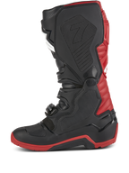 Stivali Alpinestars Honda Tech 7 Enduro Drystar®, stivali da motocross ed enduro, nero e rosso brillante, vista laterale con fibbie ad alta resistenza, piastre protettive in TPU e suola rinforzata rossa