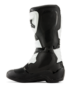 Stivali Alpinestars Tech 3, stivali da motocross, bianco e nero, profilo lato mediale con pannelli grip testurizzati, protezioni in TPU e robusta struttura in microfibra, calzature da fuoristrada di livello professionale