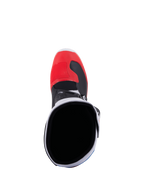 Alpinestars Tech 3, stivale da motocross e fuoristrada bianco e rosso brillante, vista posteriore con protezione in TPU e chiusura con fibbie