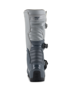 Alpinestars Tech 3 Boots, stivali da motocross, grigio scuro, grigio chiaro e nero, vista posteriore con resistenti piastre protettive in TPU, pannelli grigi segmentati e marchio 'Tech Series' sul tallone.