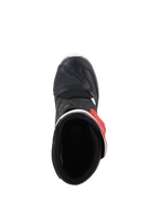 Alpinestars Stivali Tech 3S Bambino, stivali da motocross, bianco, nero e rosso acceso, vista dall'alto che mostra l'interno e la punta in microfibra nera, calzature protettive per giovani piloti off-road
