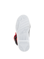 Stivali Alpinestars Tech 3S Bambino, stivali da motocross, bianco, nero e rosso acceso, vista inferiore della suola in gomma bianca con logo Alpinestars in rilievo e motivo grip per gare off-road