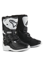 Stivali Alpinestars Kids Tech 3S, stivali da motocross, nero e bianco, con placche tibiali in TPU bianco e loghi Alpinestars neri, chiusure con fibbia regolabile e a strappo, suole in gomma resistenti per la protezione fuoristrada dei giovani