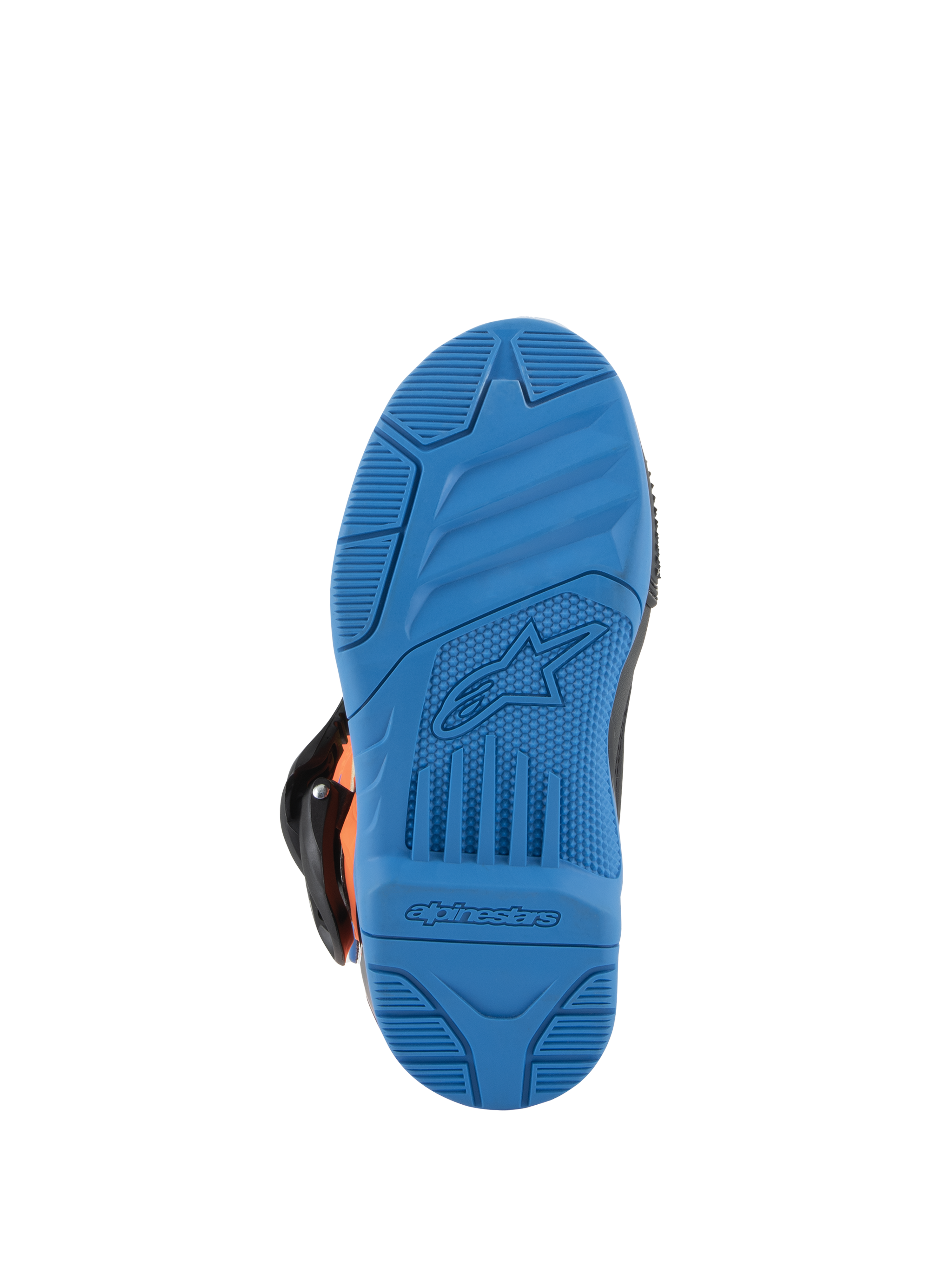 Alpinestars Kids Tech 3S Boots, stivali da motocross, vista della suola Enamel Blue, suola in gomma ad alta aderenza con texture antiscivolo, logo a stella e marchio Alpinestars in rilievo, calzatura resistente per off-road