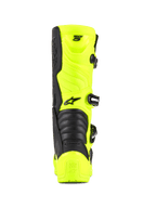 Stivali Alpinestars Tech 5, stivali da motocross e off-road, giallo fluo e nero, vista posteriore con protezione del tallone, sistema di chiusura a fibbie e zone di flessione a fisarmonica, design professionale per calzature da gara