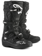 Alpinestars Stivali Tech 5, stivali da motocross nero e bianco, sistema di fibbie in alluminio, pivot biomeccanico e protezione in TPU, certificati CE, calzature off-road per prestazioni e sicurezza