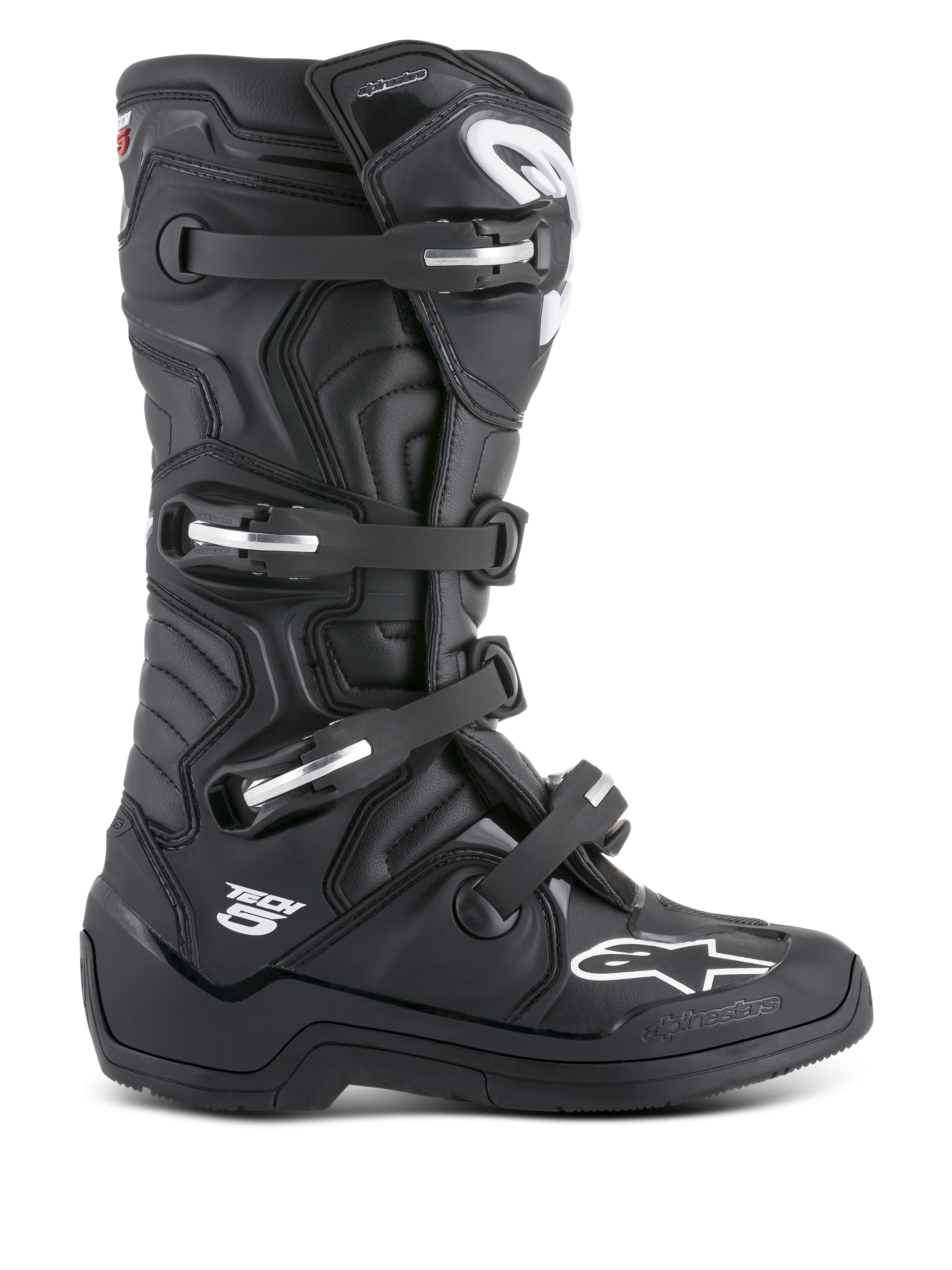 Alpinestars stivali Tech 5, stivali da motocross neri unisex, in microfibra e TPU, fibbie in alluminio, certificati CE.