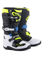 Stivali Alpinestars Youth Tech 7S, stivali da motocross, nero, blu enamel, giallo fluo e bianco, con chiusure a fibbia ad alto impatto, placche tibiali in TPU e sistema pivot flessibile per prestazioni fuoristrada junior