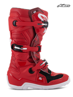 Alpinestars Stivali Tech 7S Ragazzo, stivali da motocross off-road per ragazzi, rossi e bianchi, certificati CE con sistema di chiusura a fibbia e design a perno, vista profilo laterale