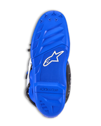 Stivali Alpinestars Youth Tech 7 S, stivali da motocross, suola blu con logo Alpinestars bianco, trama grip in gomma testurizzata, suola resistente progettata per trazione fuoristrada e controllo sulle pedane