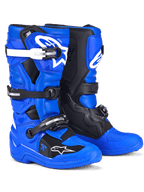 Alpinestars Stivali Youth Tech 7 S, stivali da motocross, blu, nero e bianco, con tomaia blu vivace, pannelli protettivi neri e accenti bianchi sulle fibbie, sistema di chiusura a cinghie multiple, design resistente con specifiche da gara per la guida fuoristrada