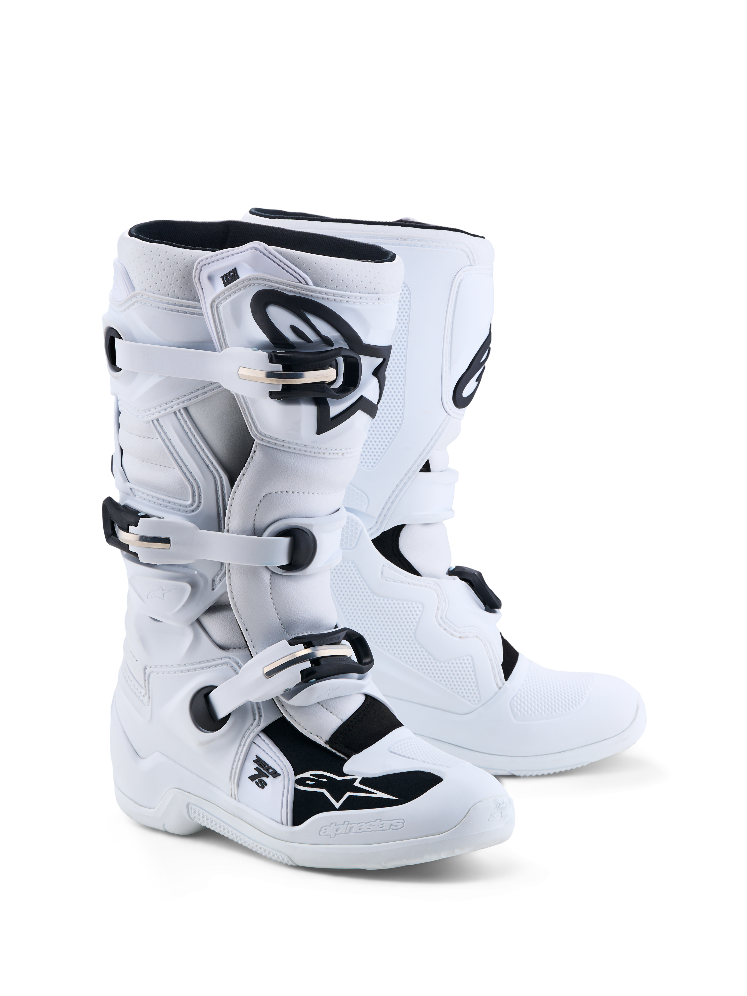 Alpinestars Stivali Tech 7S Ragazzo, stivali da motocross bianchi e neri per ragazzi, protezione in TPU e certificati CE