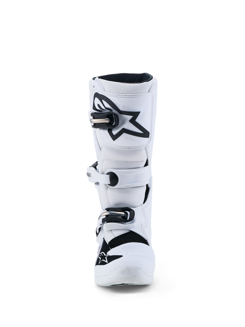 Alpinestars stivali Tech 7S ragazzo, stivali da motocross bianchi e neri con parastinchi in TPU e fibbie regolabili.