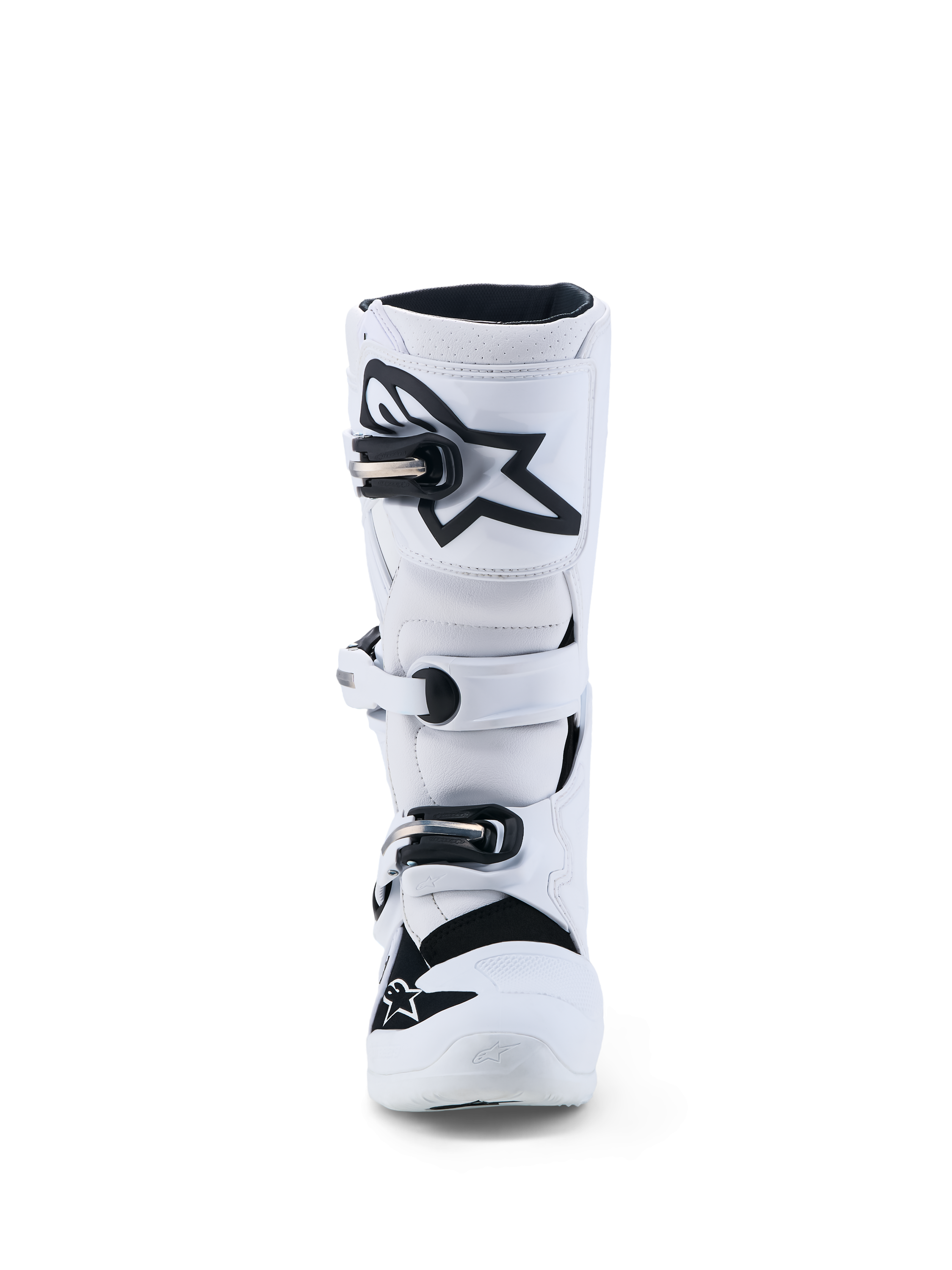 Alpinestars stivali Tech 7S ragazzo, stivali da motocross bianchi e neri con parastinchi in TPU e fibbie regolabili.