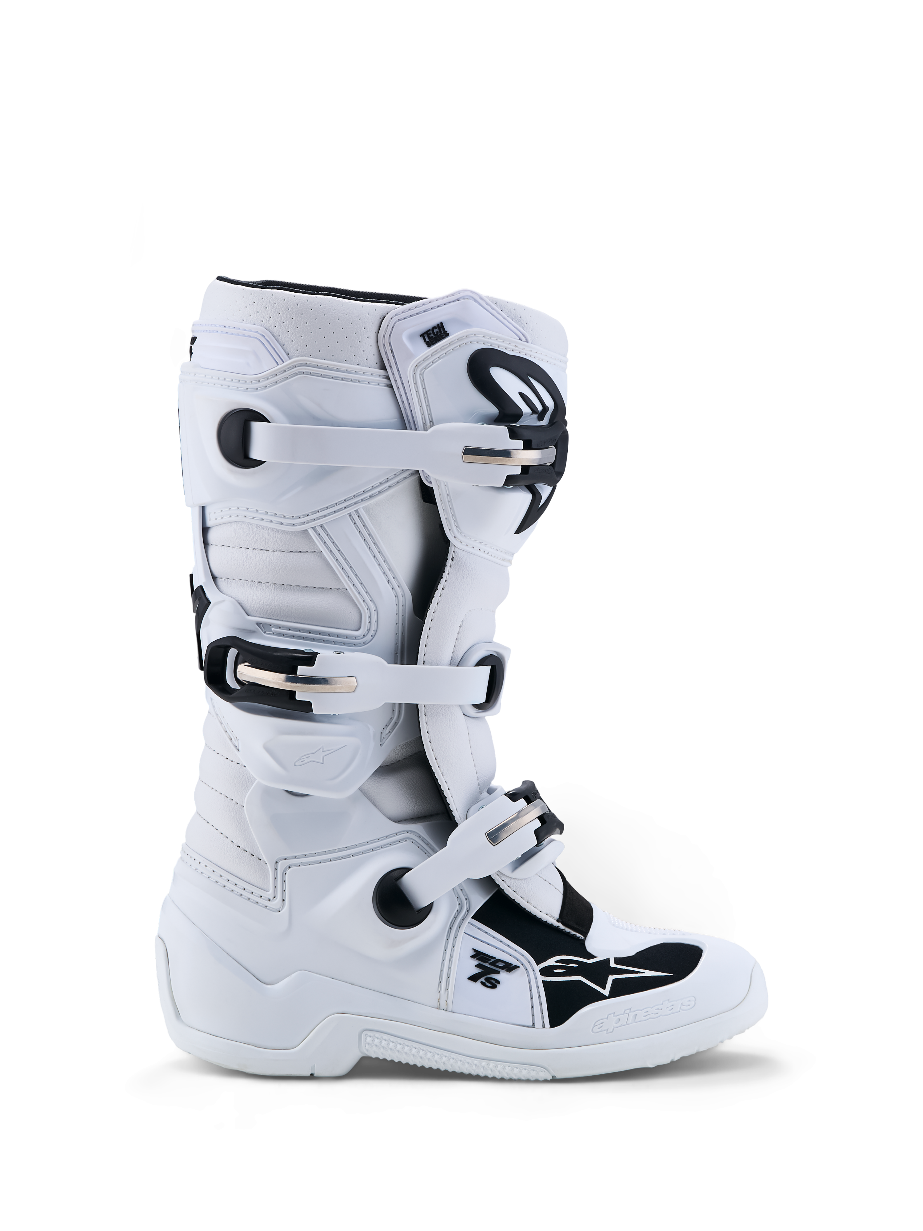 Alpinestars Stivali Tech 7S Ragazzo, stivali da motocross per piloti junior, bianchi e neri, costruzione sintetica con protezioni in TPU, certificati CE