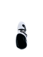 Alpinestars Stivali Tech 7S Ragazzo, stivali da motocross bianchi, vista dall'alto con imbottitura interna nera e piastra parastinco in TPU.