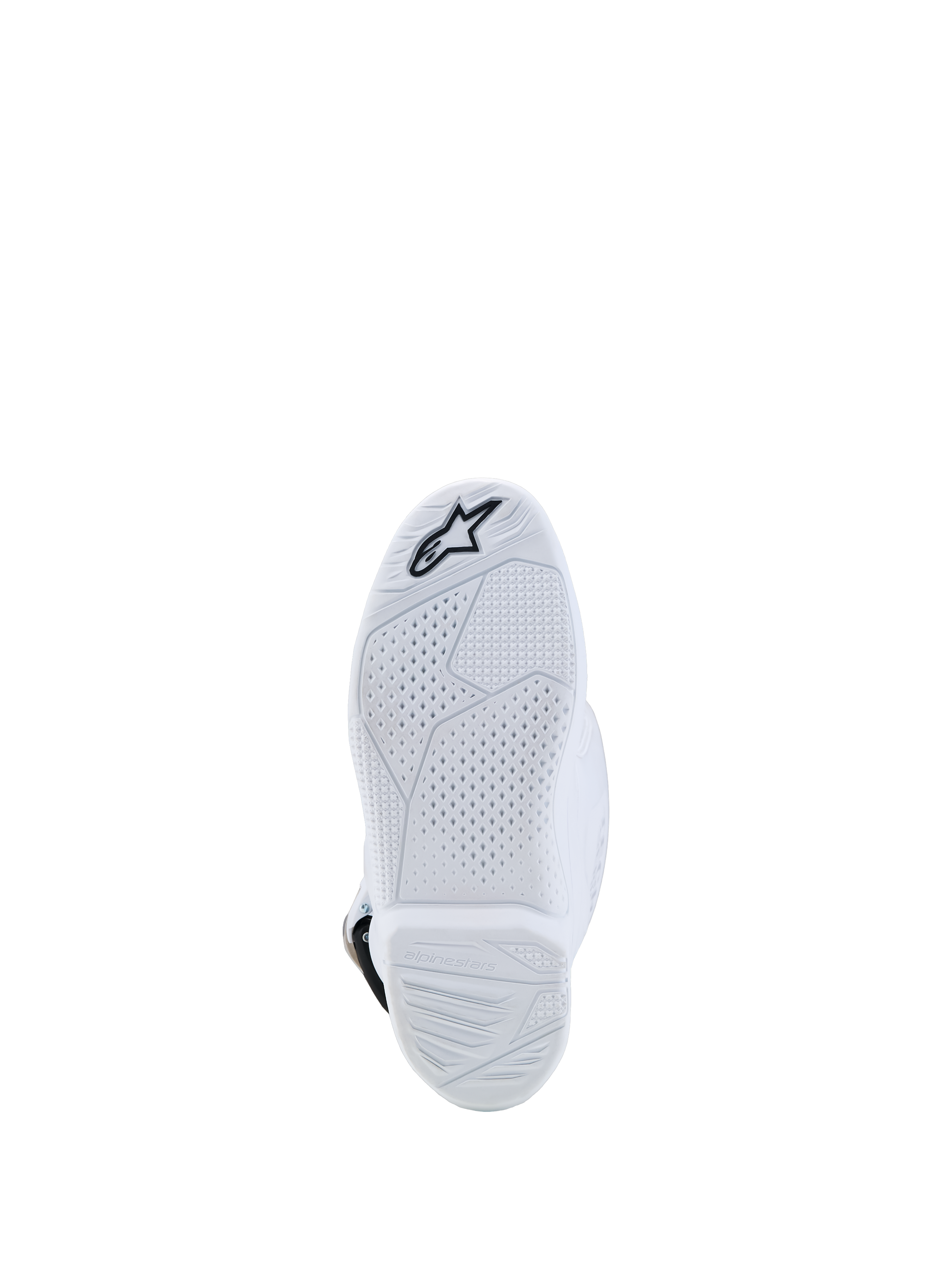 Alpinestars Stivali Tech 7S Ragazzo, stivali da motocross per ragazzi, bianco, suola in mescola con grip testurizzato e logo a stella nero.
