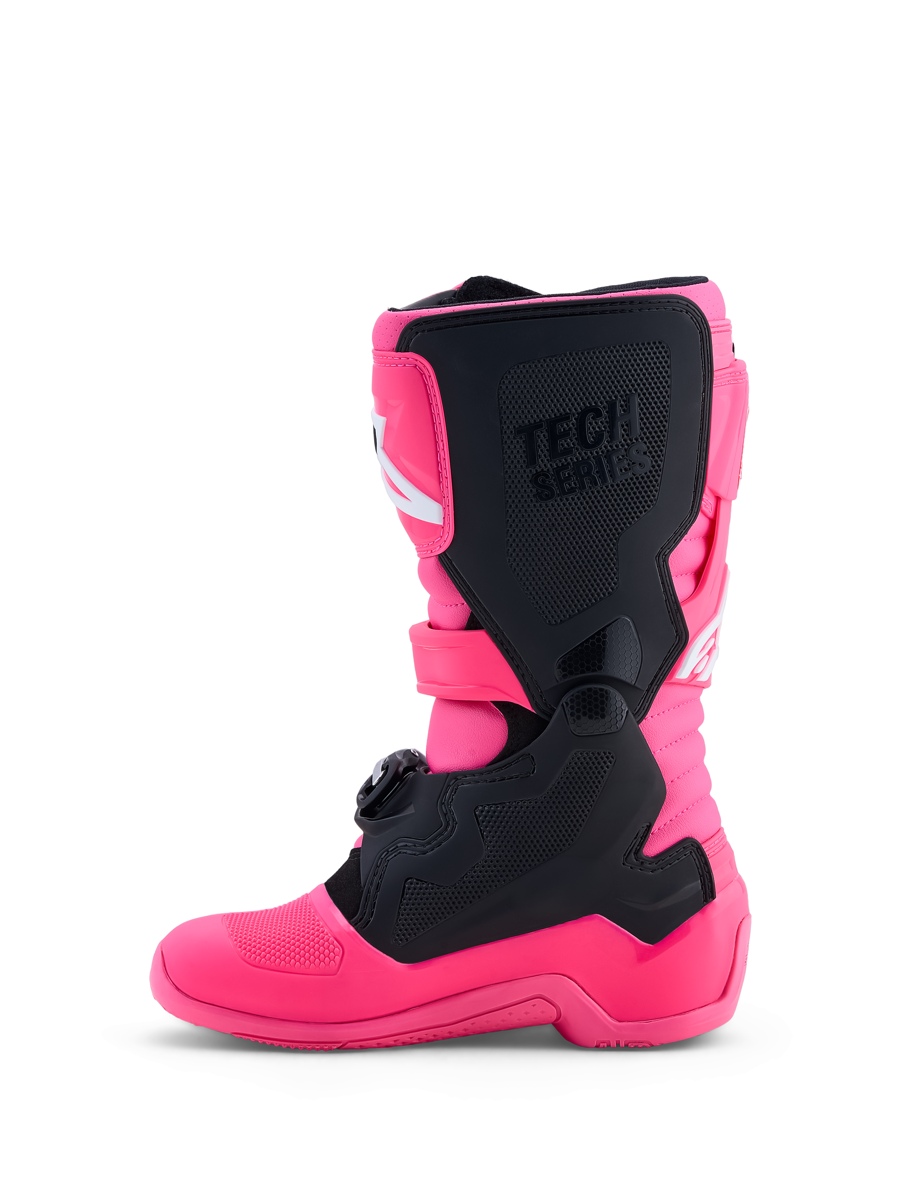 Alpinestars Stivali Tech 7S Ragazzo, stivali da motocross junior, rosa fluo e neri, con protezioni in TPU e sistema pivot per flessibilità e sicurezza, certificati CE.