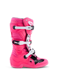 Alpinestars Stivali Tech 7S Ragazzo, stivali da motocross rosa fluo e neri, fibbie bianche e protezioni in TPU