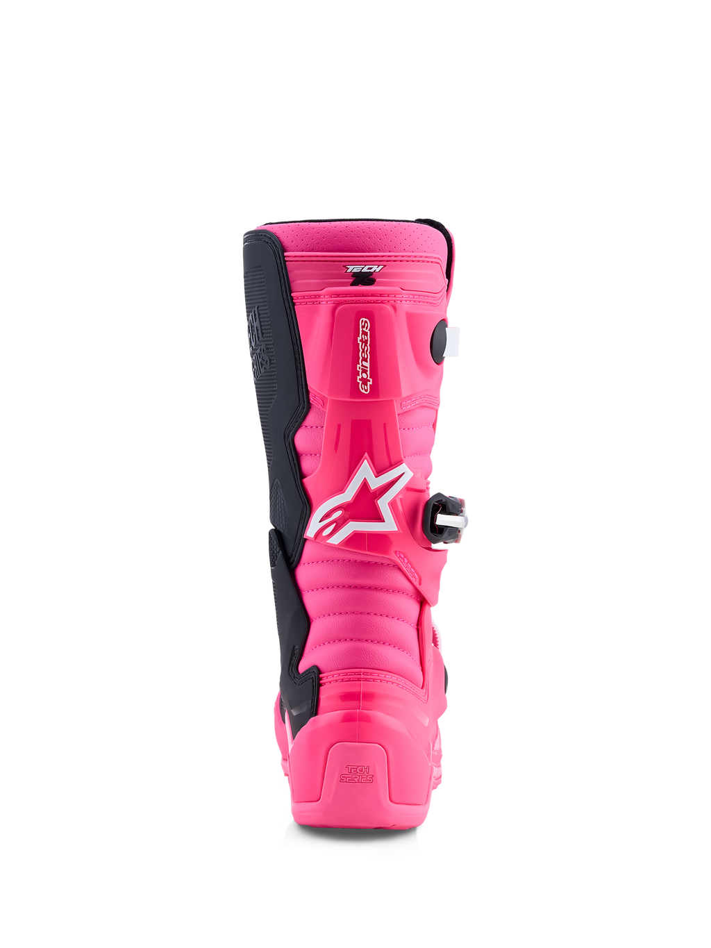 Alpinestars Stivali Tech 7S Ragazzo, stivali da motocross junior, rosa fluo e neri, con protezione in TPU e sistema a perno.