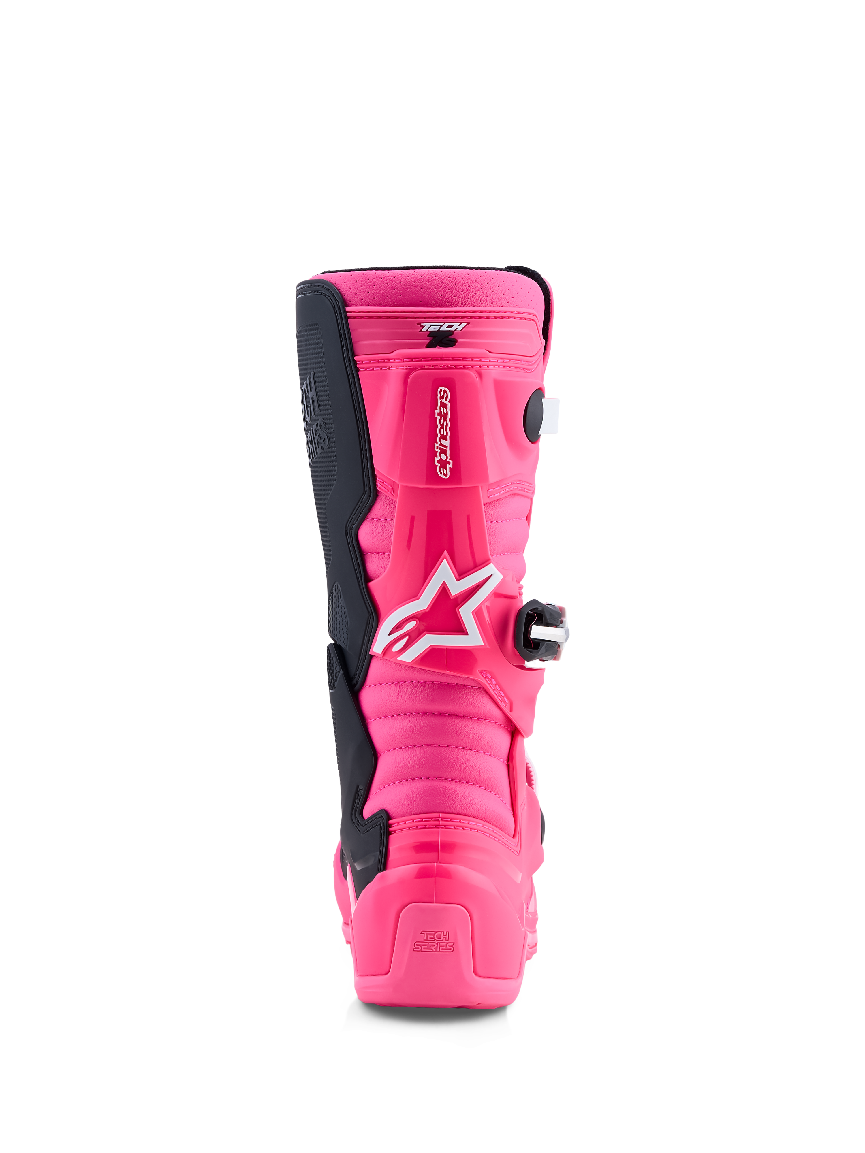 Alpinestars Stivali Tech 7S Ragazzo, stivali da motocross junior, rosa fluo e neri, con protezione in TPU e sistema a perno.