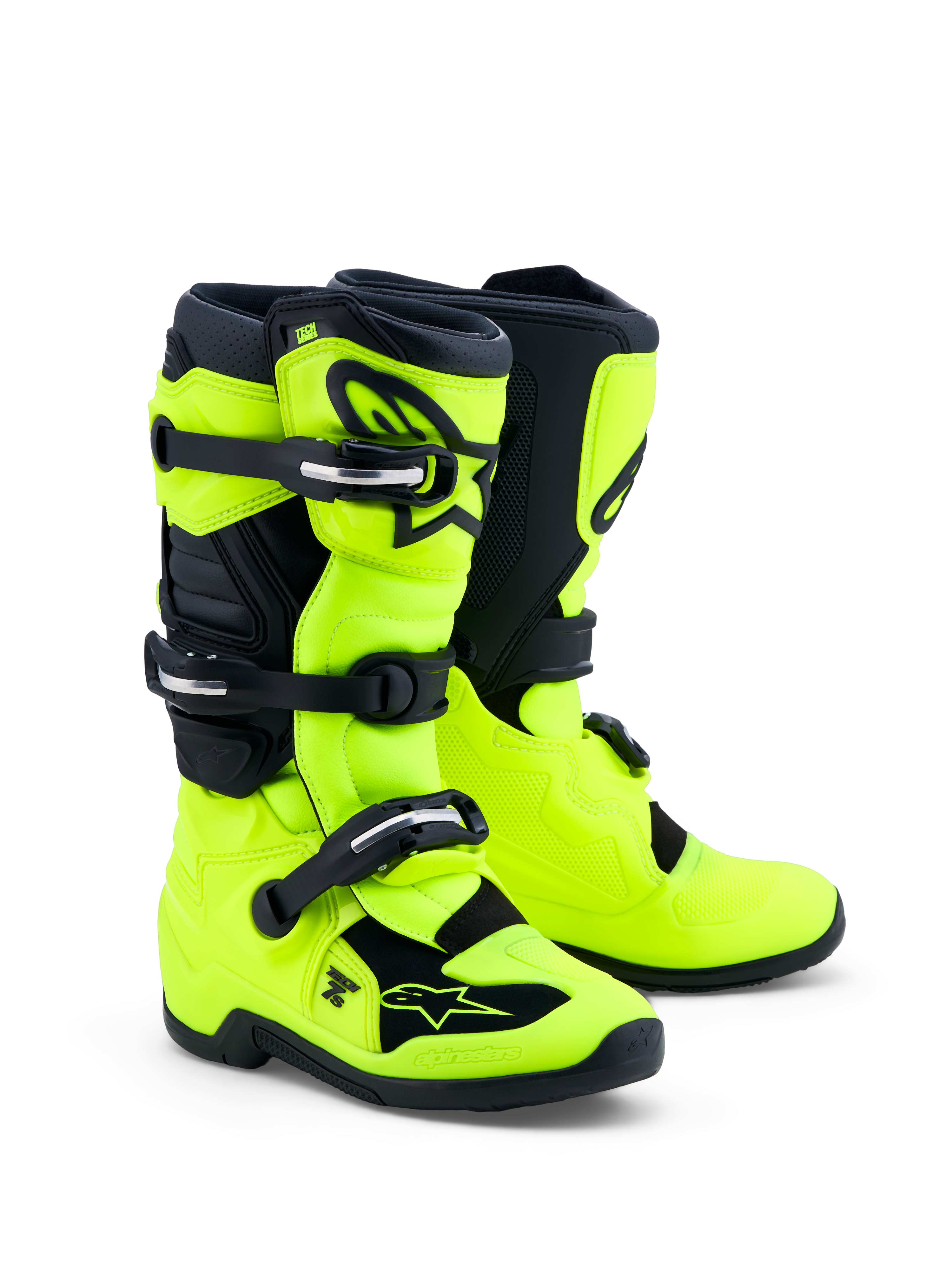 Alpinestars Stivali Tech 7S Ragazzo, stivali motocross per ragazzi, gialli fluo e neri, protezione in TPU e sistema pivot