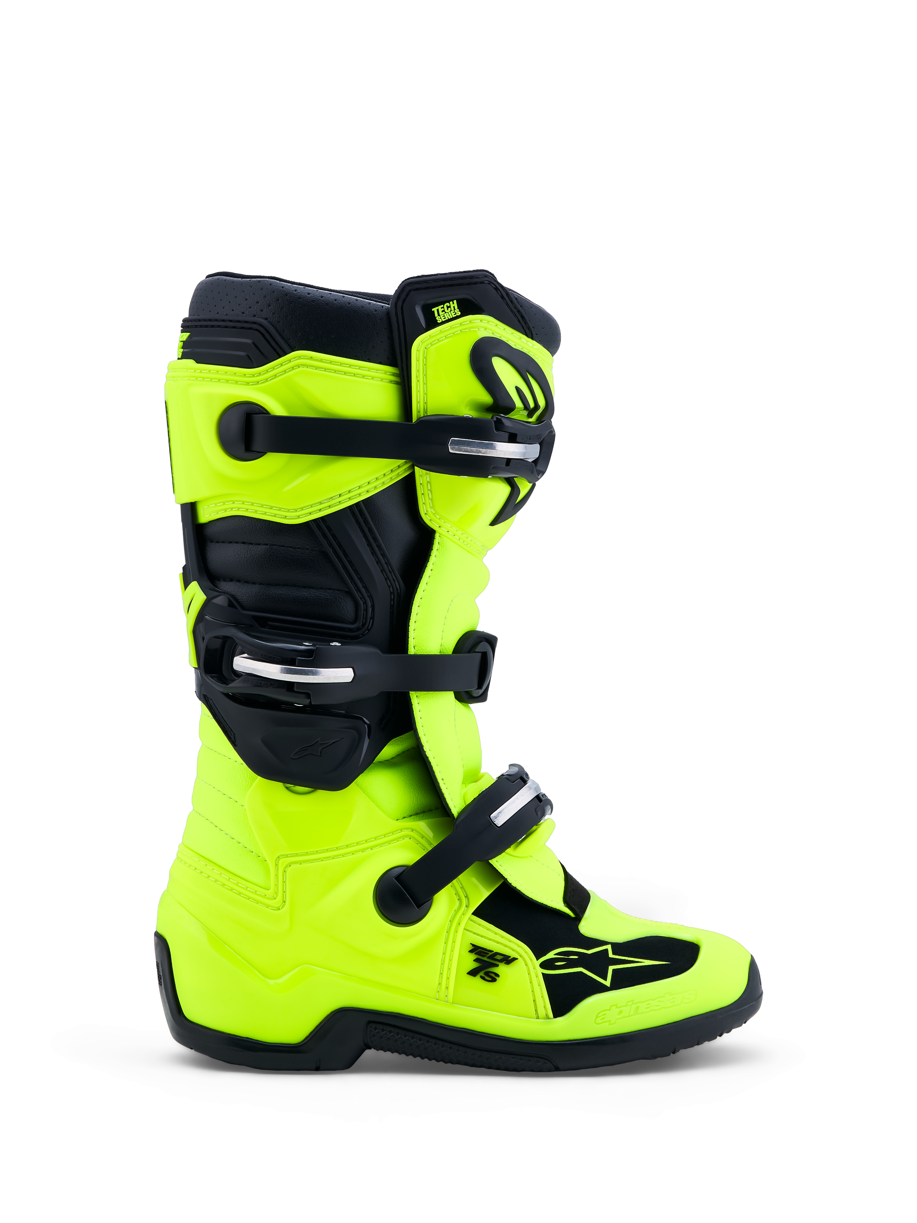 Alpinestars Stivali Tech 7S Ragazzo, stivali da motocross gialli fluo e neri, con fibbie e protezioni TPU, certificati CE
