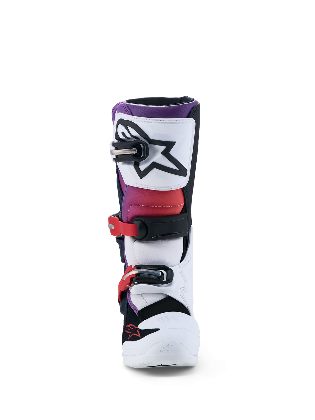 Alpinestars Stivali Tech 7S Ragazzo, stivali da motocross per ragazzi, bianchi e viola, con sistema di fibbie e protezione in TPU, calzature racing per giovani piloti
