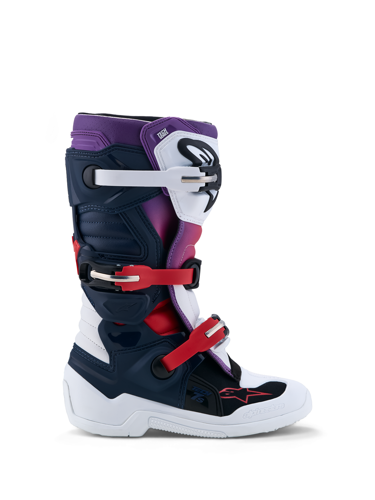 Alpinestars Stivali Tech 7S Ragazzo, stivali da motocross blu scuro, bianco e rosso con protezione in TPU, certificati CE